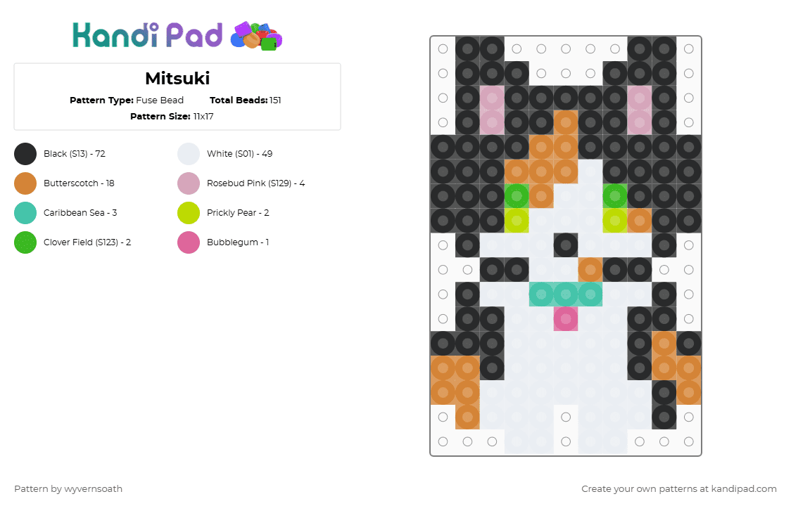 Mitsuki - Fuse Bead Pattern by wyvernsoath on Kandi Pad - black,white,orange