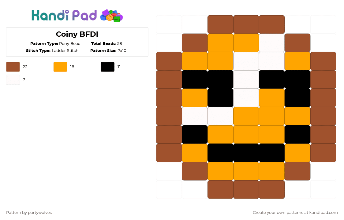 Coiny BFDI Pony Bead Pattern - Kandi Pad | Kandi Patterns, Fuse Bead ...