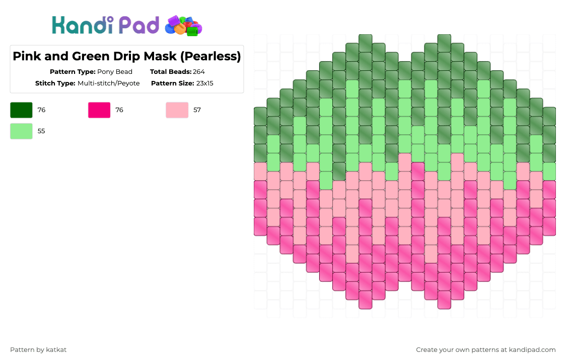 Pink and Green Drip Mask (Pearless) - Pony Bead Pattern by katkat on Kandi Pad - pink