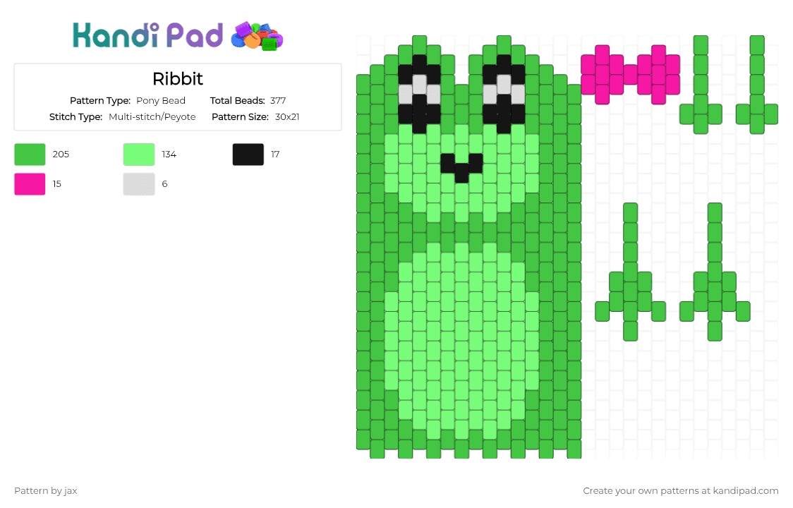 Ribbit - Pony Bead Pattern by kinger_da_yippeee on Kandi Pad - green,teal