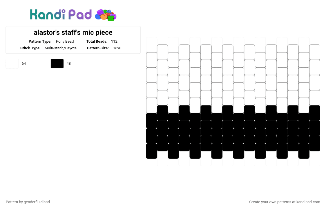 alastor\'s staff\'s mic piece - Pony Bead Pattern by jax on Kandi Pad - white,black
