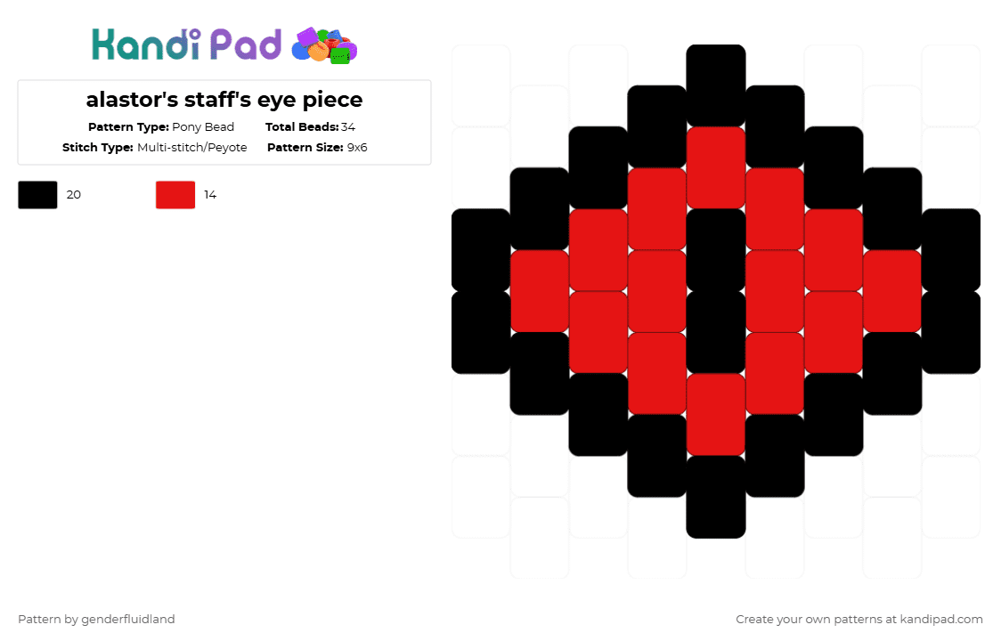 alastor\'s staff\'s eye piece - Pony Bead Pattern by kinger_da_yippeee on Kandi Pad - red,black