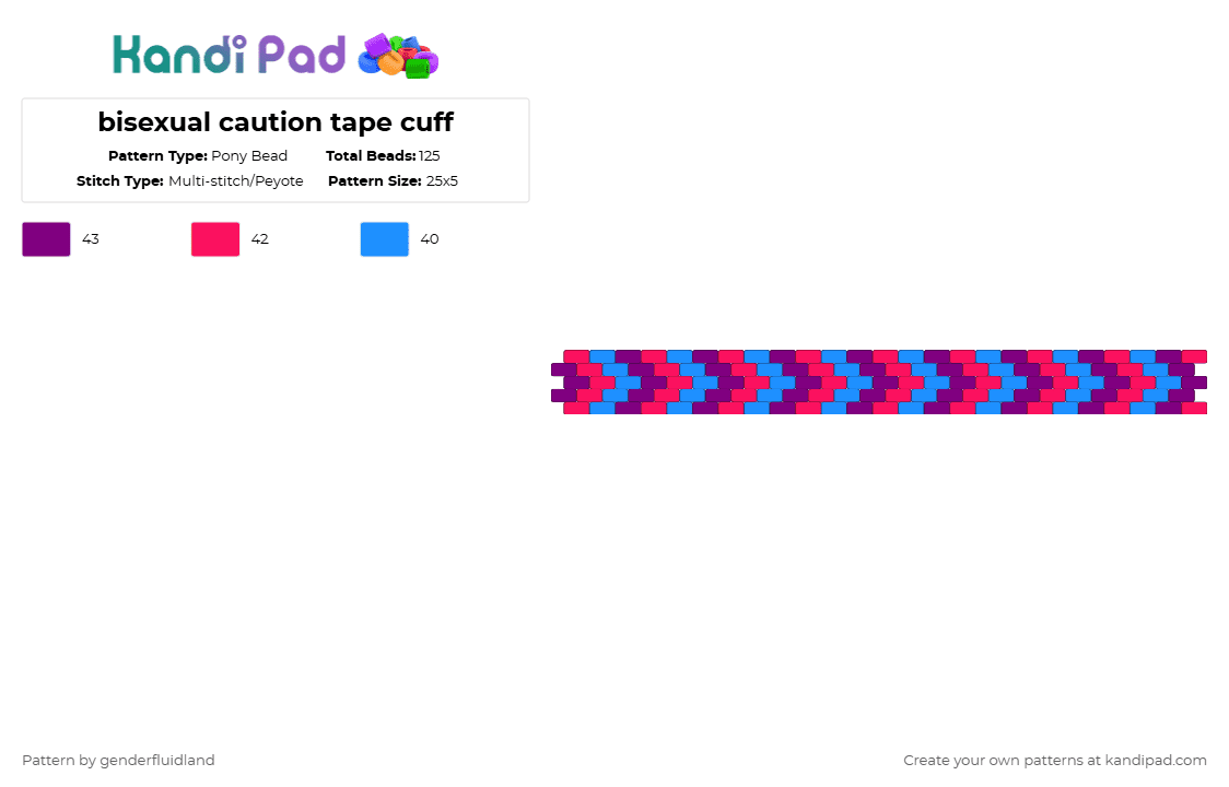bisexual caution tape cuff - Pony Bead Pattern by kinger_da_yippeee on Kandi Pad - red,light blue,pink