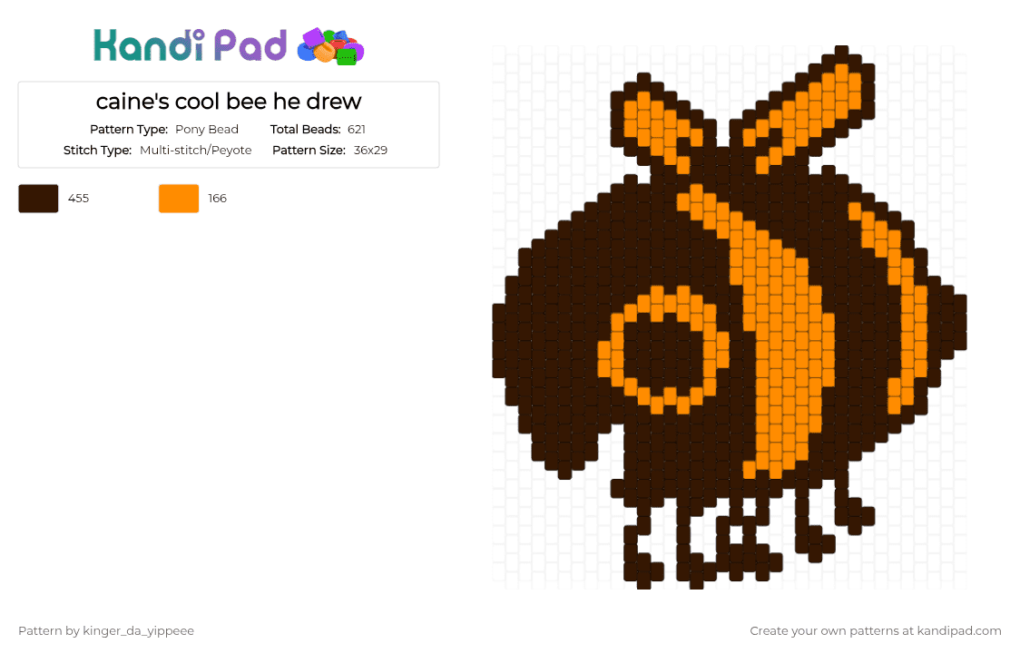 caine\'s cool bee he drew - Pony Bead Pattern by mr_puzzles on Kandi Pad - bee, brown, caine, orange, tadc, tadc ep 3, yellow
