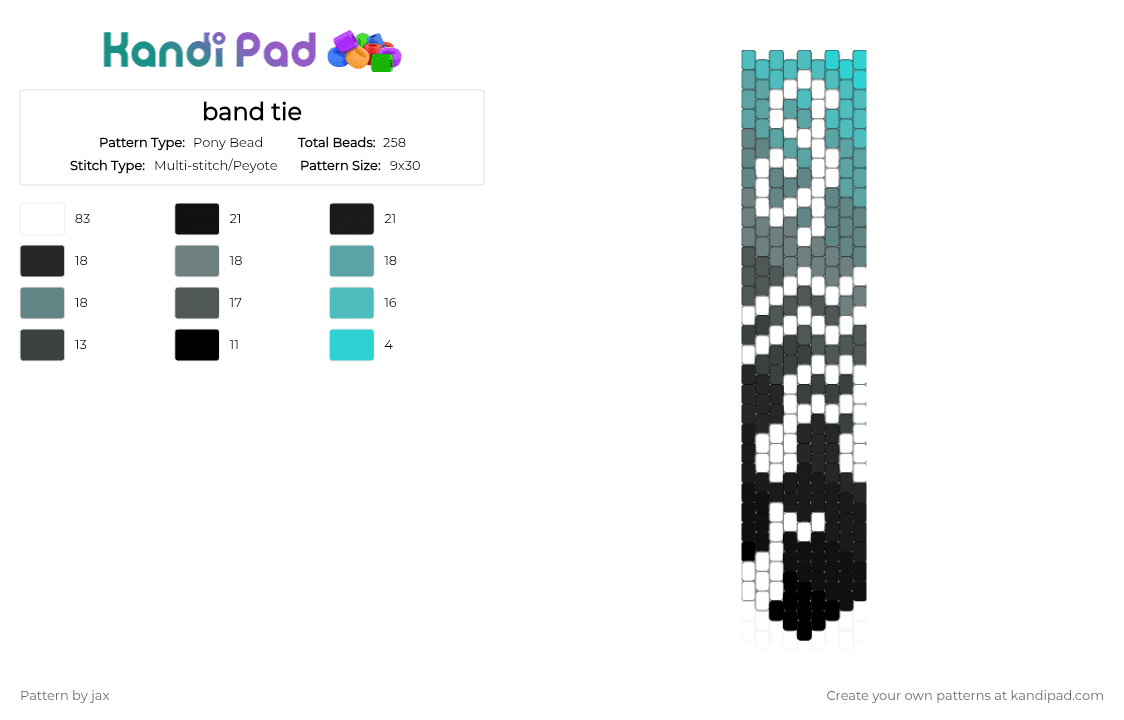 band tie - Pony Bead Pattern by kinger_da_yippeee on Kandi Pad - white,gray,teal