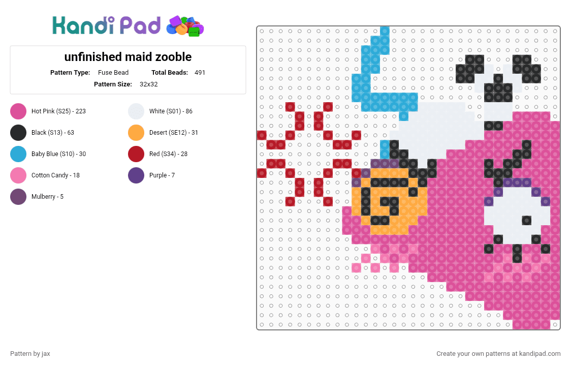 unfinished maid zooble - Fuse Bead Pattern by jax on Kandi Pad - pink