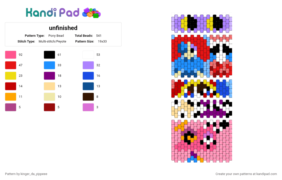 tadc bag - Pony Bead Pattern by kinger_da_yippeee on Kandi Pad - pink,light blue,red,tadc,gangle,zooble,kinger,ragatha,jax,pomni,bag