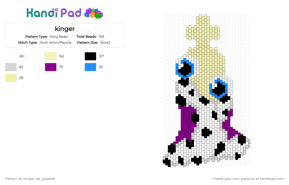 kinger - Pony Bead Pattern by mr_puzzles on Kandi Pad - kinger, tadc, white, yellow