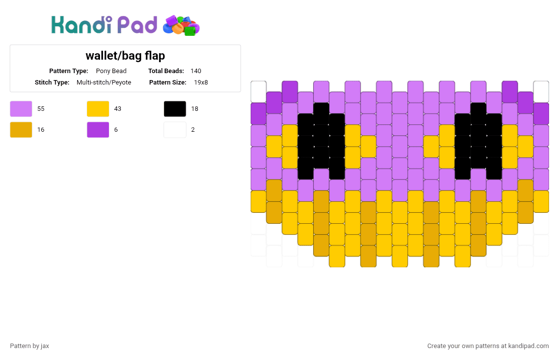 wallet/bag flap - Pony Bead Pattern by kinger_da_yippeee on Kandi Pad - pink,yellow
