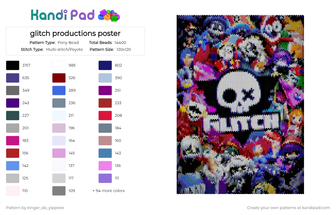 glitch productions poster - Pony Bead Pattern by kinger_da_yippeee on Kandi Pad - 