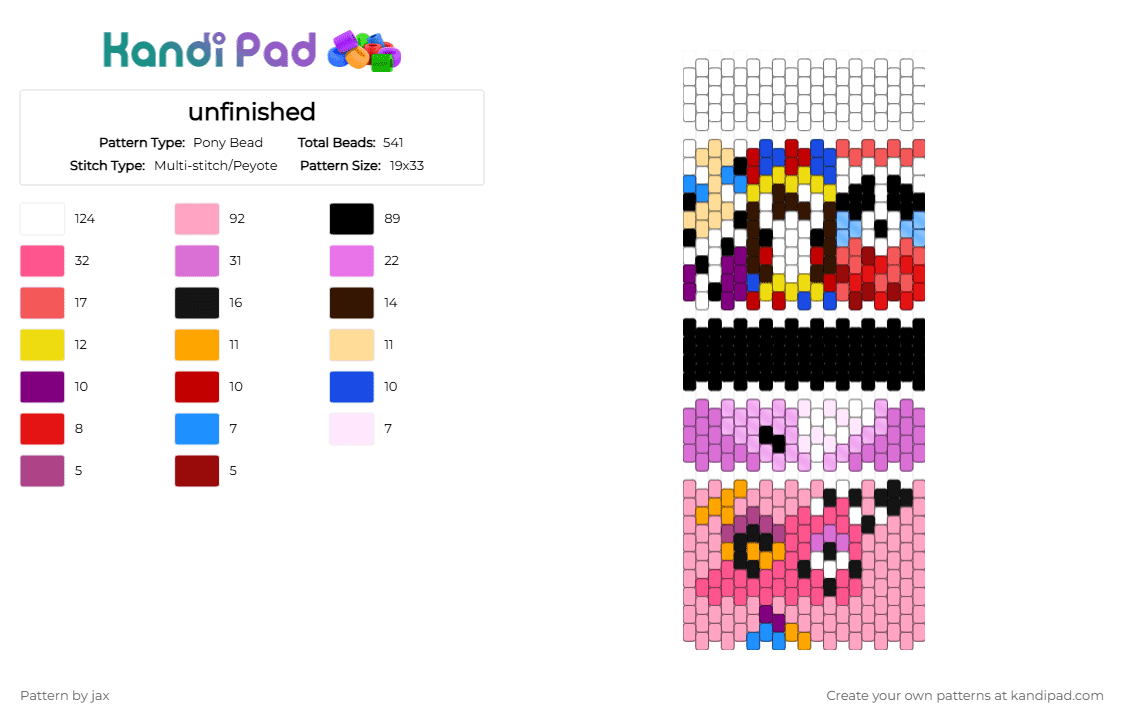 unfinished - Pony Bead Pattern by jax on Kandi Pad - pink,red