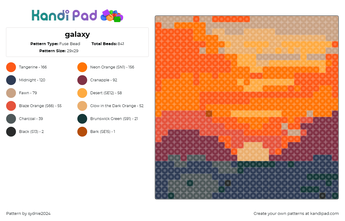 galaxy - Fuse Bead Pattern by sydnie2024 on Kandi Pad - sunset,desert,serene,tranquil,landscape,nature,dusk,peaceful,warm,orange