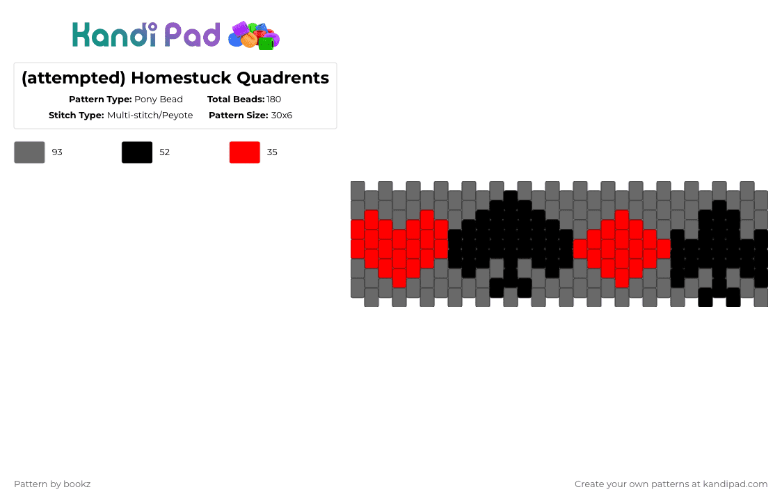 (attempted) Homestuck Quadrants - Pony Bead Pattern by bookz on Kandi Pad - gray, homestuck, red