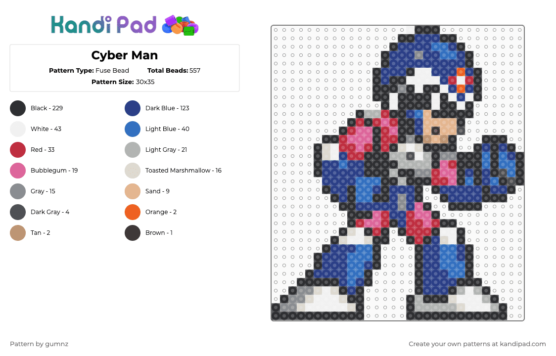 Cyber Man - Fuse Bead Pattern by gumnz on Kandi Pad - black,blue,beige