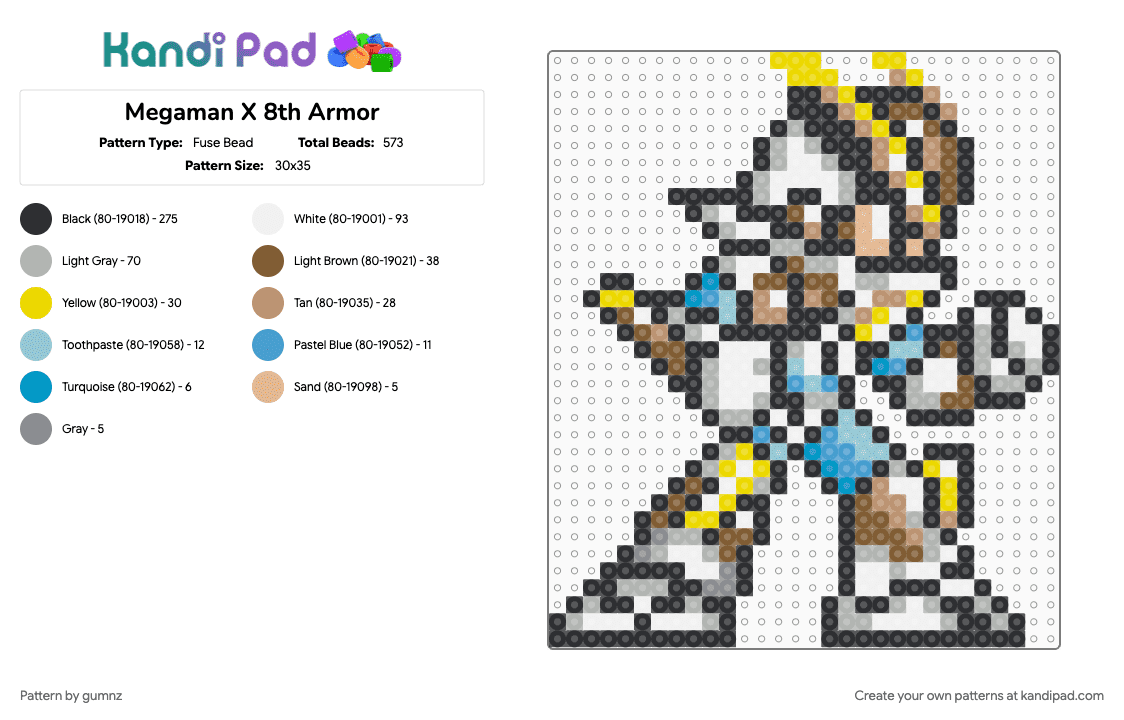 Megaman X 8th Armor - Fuse Bead Pattern by gumnz on Kandi Pad - beige, black, tan