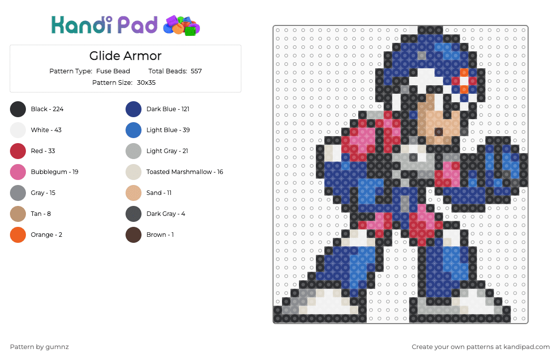 Glide Armor - Fuse Bead Pattern by gumnz on Kandi Pad - black,blue,beige