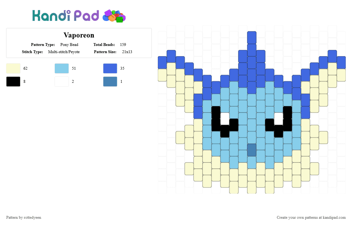 Vaporeon - Pony Bead Pattern by rottedyeen on Kandi Pad - blue,light blue