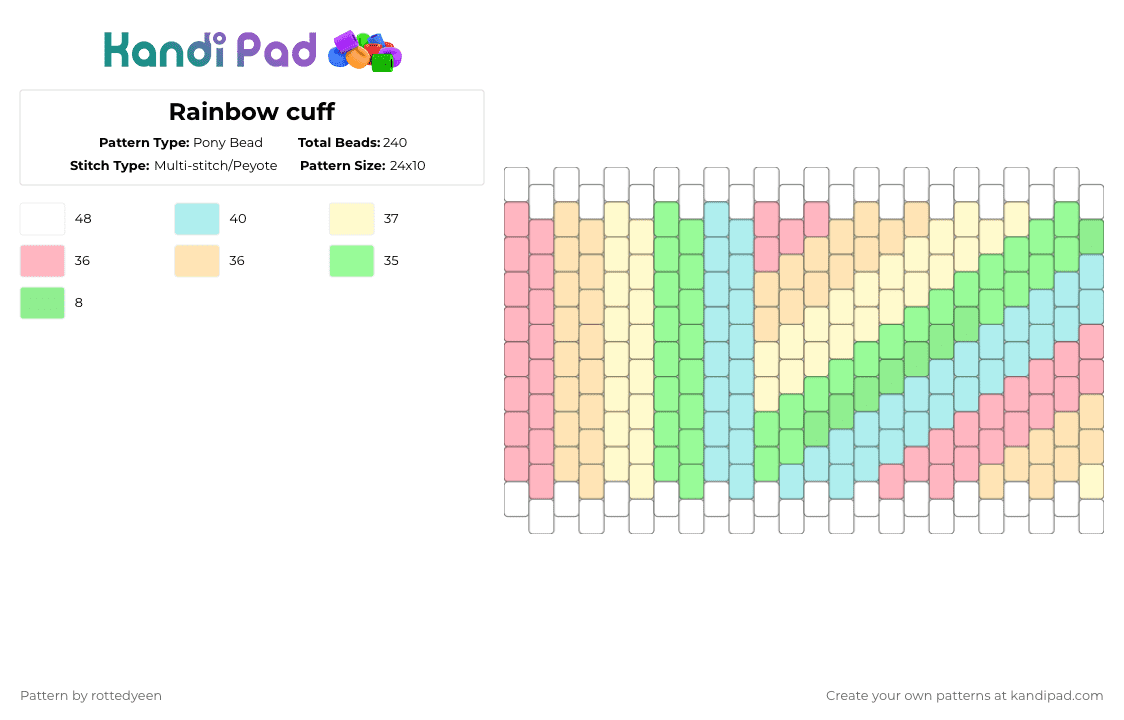 Rainbow cuff - Pony Bead Pattern by rottedyeen on Kandi Pad - beige,teal,colorful