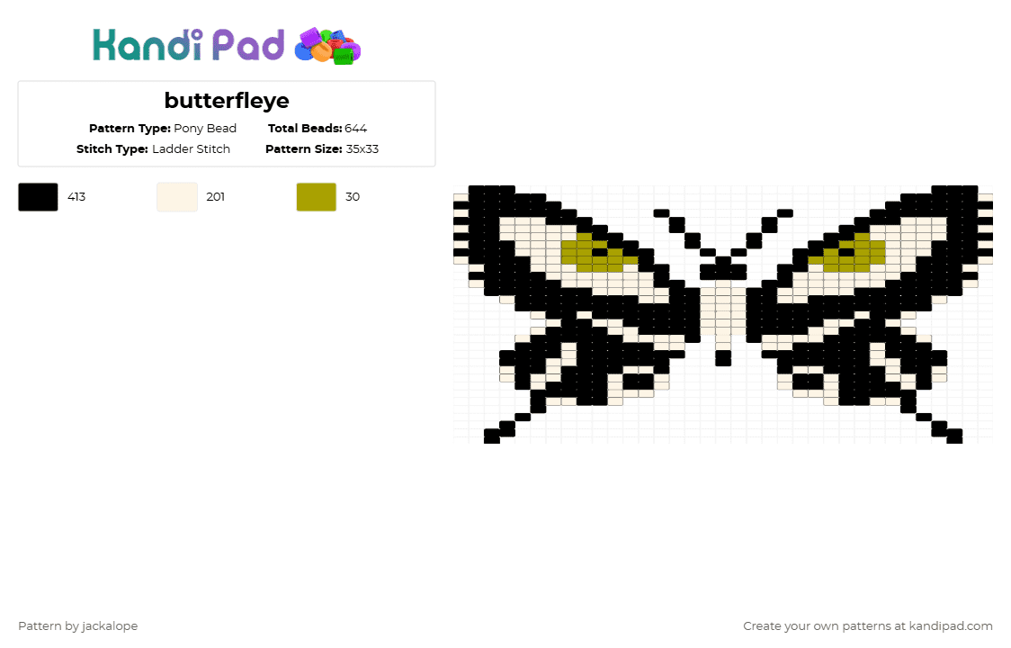 butterfleye - Pony Bead Pattern by jackalope on Kandi Pad - black,white,butterfly,eye,nature,animal,wings,bug,creepy