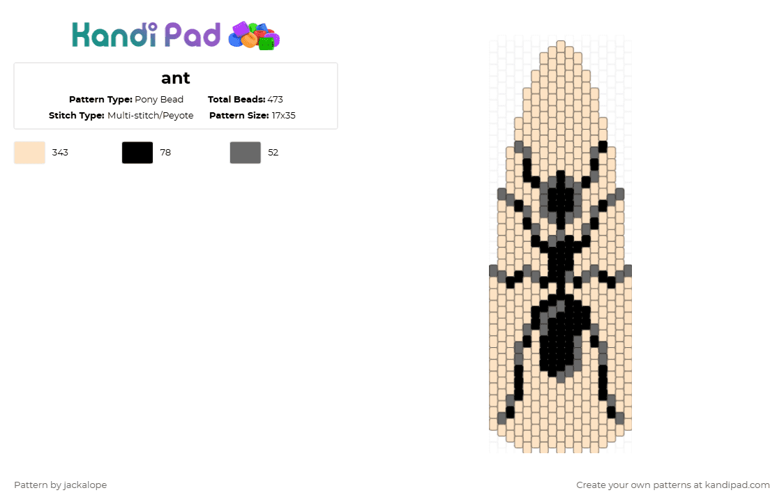 ant - Pony Bead Pattern by jackalope on Kandi Pad - beige,ant,animal,bug,black,nature,leaf