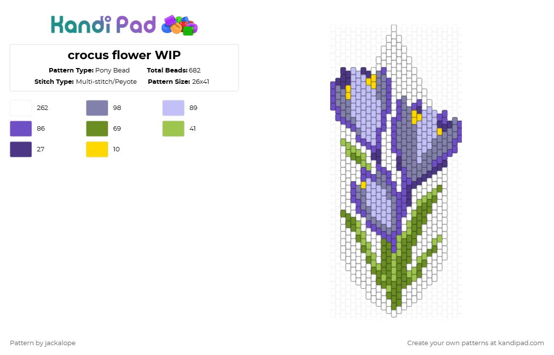 crocus flower - Pony Bead Pattern by jackalope on Kandi Pad - pink,purple,gray,green,crocus,flower,plant,nature