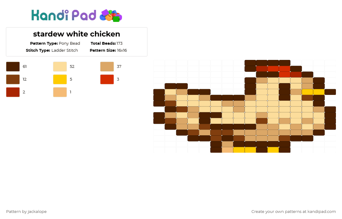 stardew white chicken - Pony Bead Pattern by jackalope on Kandi Pad - brown,orange,beige,stardew valley,stardew,chicken,animal,video game,pixel art,bird