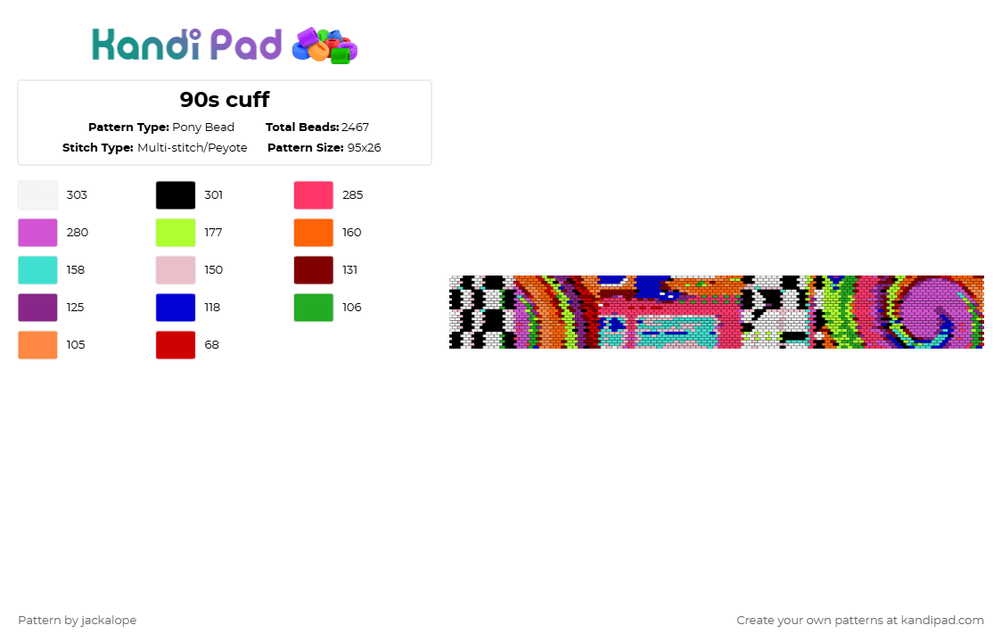 90s pattern - Pony Bead Pattern by jackalope on Kandi Pad - green,red,pink,orange,90s,pattern,cuff,neon