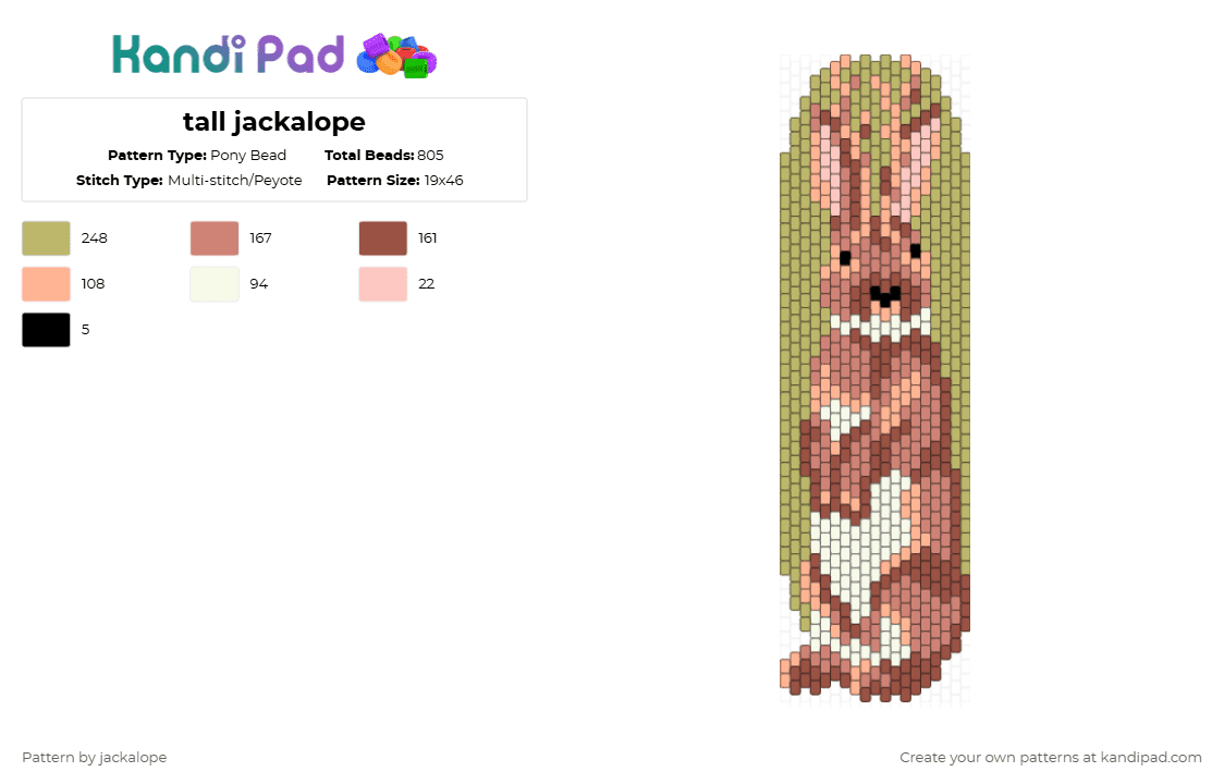 tall jackalope - Pony Bead Pattern by jackalope on Kandi Pad - beige,jackalope,rabbit,bunny,southwest,new mexico,animal,cryptic