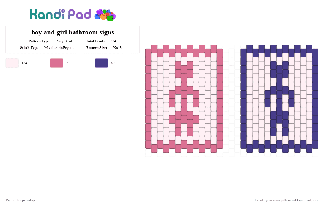 boy and girl bathroom signs - Pony Bead Pattern by jackalope on Kandi Pad - pink, purple