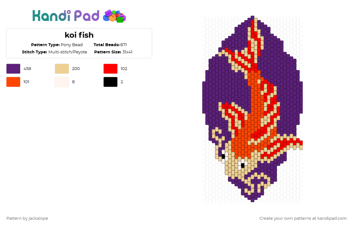 koi fish WIP - Pony Bead Pattern by jackalope on Kandi Pad - purple,koi,fish,china,water,ocean,pond,animal,japan
