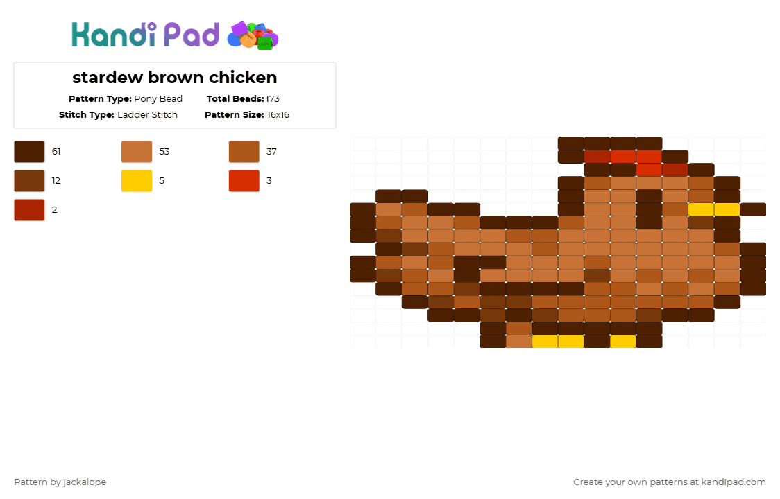 stardew brown chicken - Pony Bead Pattern by jackalope on Kandi Pad - brown,red,orange,stardew valley,stardew,chicken,animal,video game,pixel art,bird
