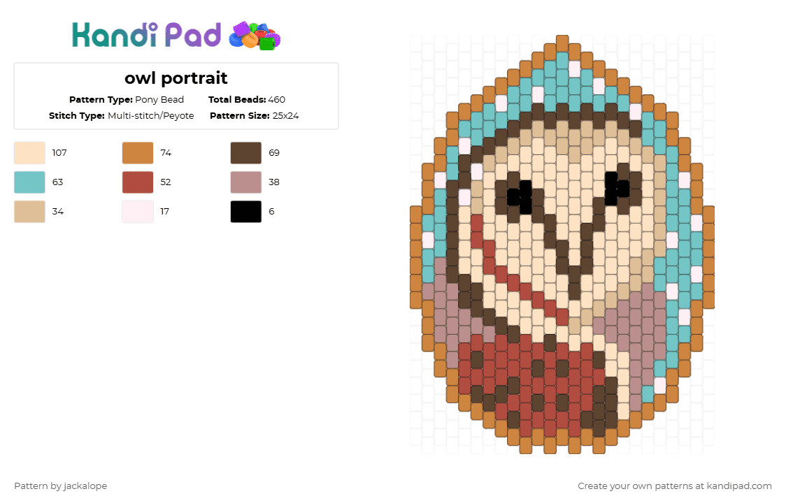 owl portrait - Pony Bead Pattern by jackalope on Kandi Pad - beige,owl,bird,nature,animal,portrait