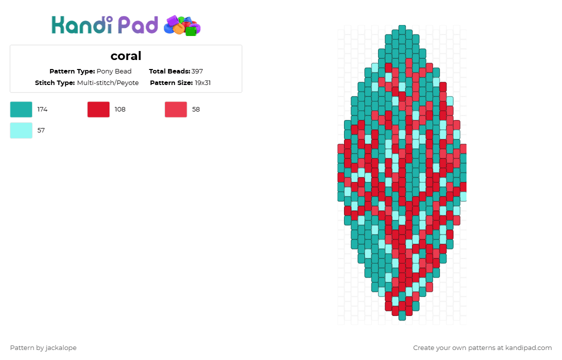 coral - Pony Bead Pattern by jackalope on Kandi Pad - teal,red,coral,nature,water,ocean,plant,animal