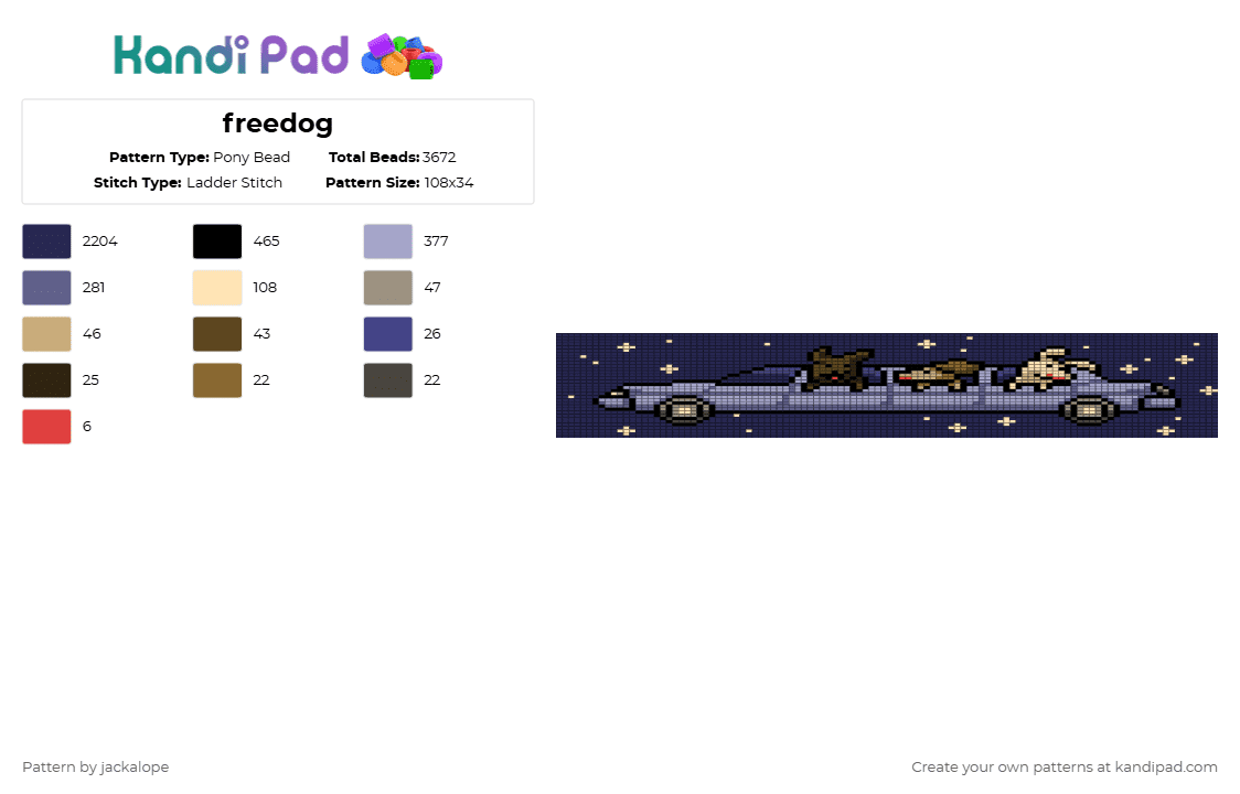 freedog - Pony Bead Pattern by jackalope on Kandi Pad - purple,cotdfreedom,dog,car,blue,sky,happy,animal