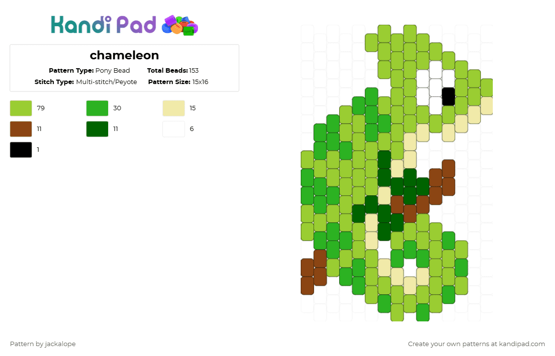 chameleon - Pony Bead Pattern by jackalope on Kandi Pad - green,lizard,animal,nature,stick