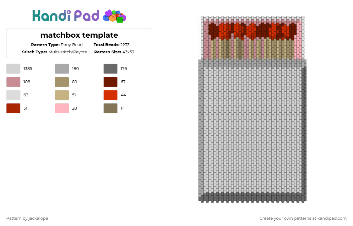 matchbox template - Pony Bead Pattern by jackalope on Kandi Pad - white,beige,gray