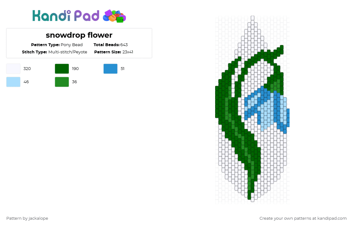snowdrop flower - Pony Bead Pattern by jackalope on Kandi Pad - green,light blue,flower,snowdrop,blue,plant,nature,acnh