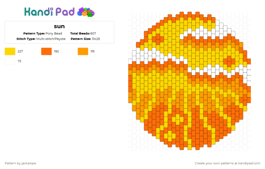 sun - Pony Bead Pattern by jackalope on Kandi Pad - orange,yellow,star,sky,space,nature,sun,cloud