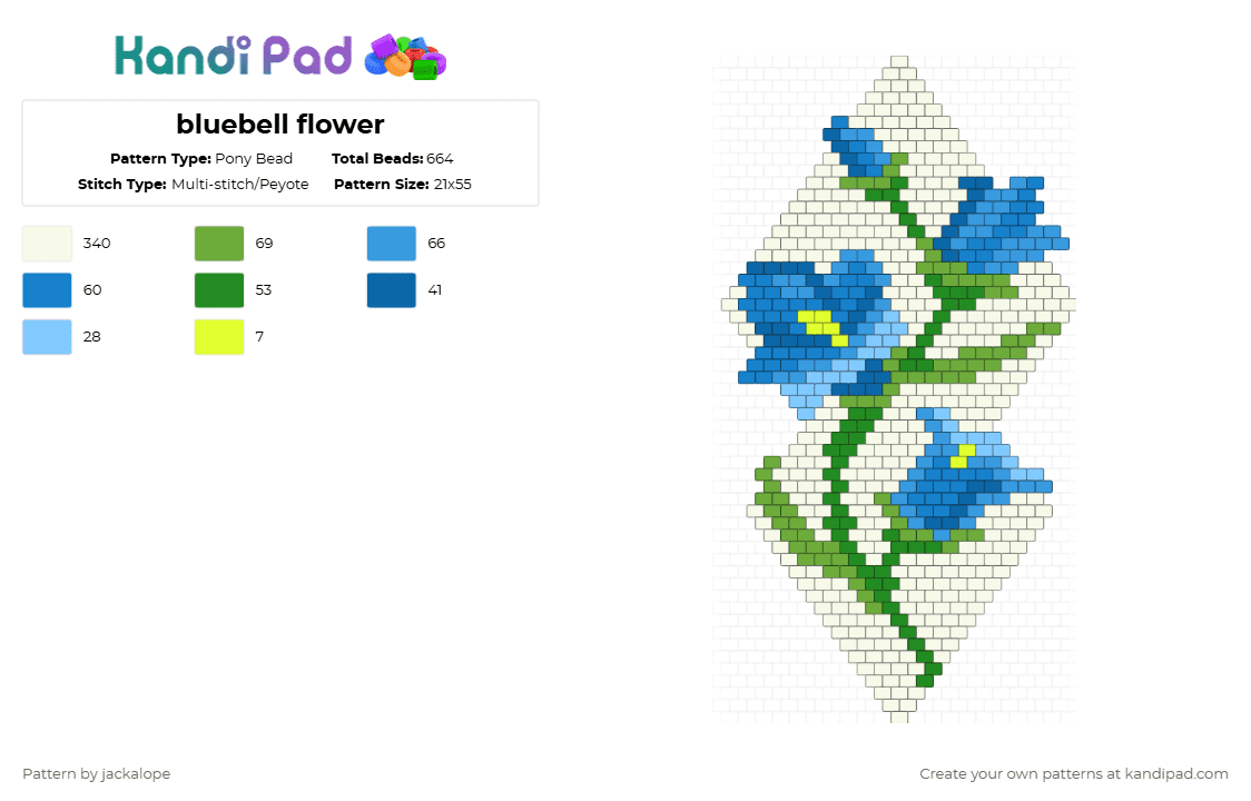 bluebell flower - Pony Bead Pattern by jackalope on Kandi Pad - white,blue,light blue,green,bluebell,flower,nature,plant