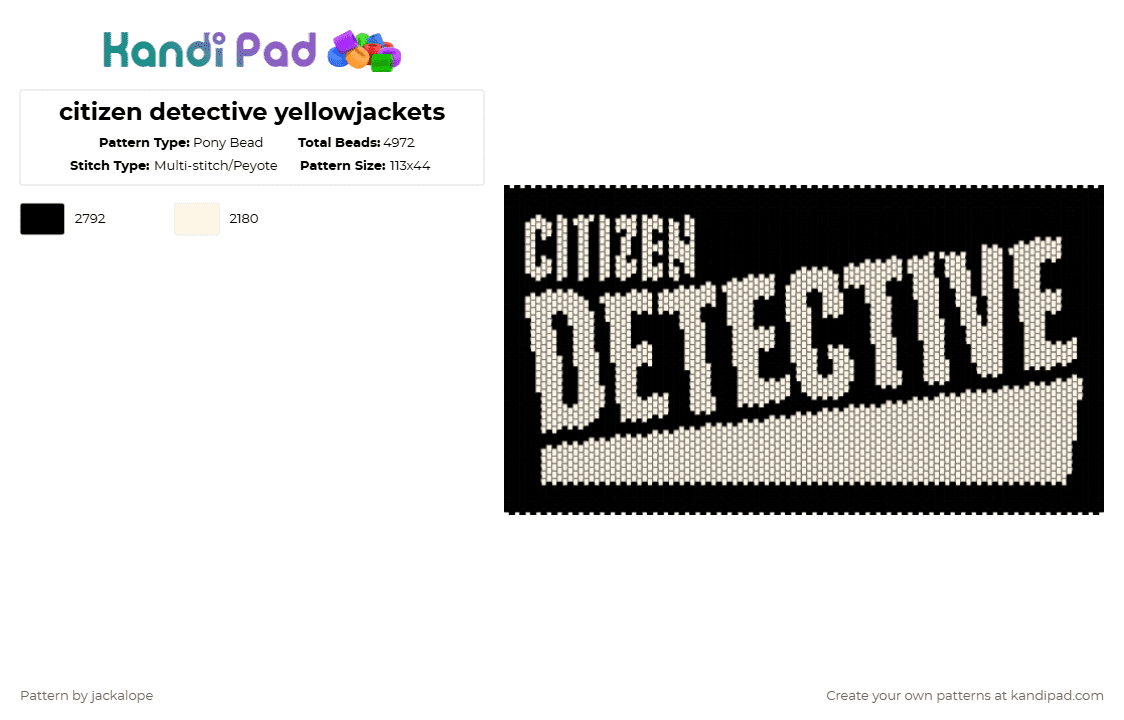 citizen detective yellowjackets - Pony Bead Pattern by jackalope on Kandi Pad - white,black,yellowjackets,tv show,police,badge