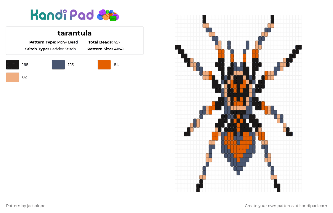 tarantula - Pony Bead Pattern by jackalope on Kandi Pad - purple,tarantula,spider,bug,spooky,halloween,orange
