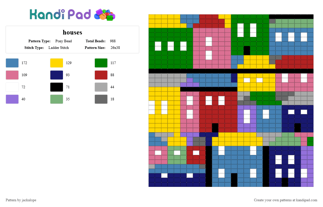 houses - Pony Bead Pattern by jackalope on Kandi Pad - blue, colorful, green, purple
