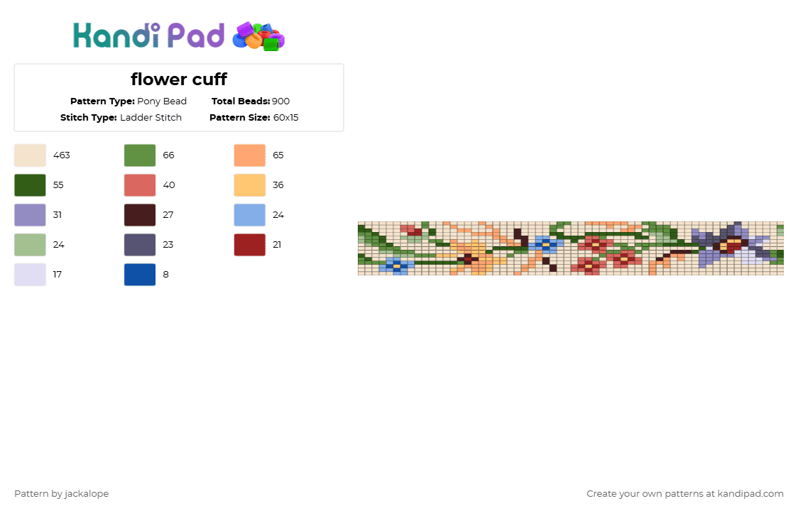 flower cuff - Pony Bead Pattern by jackalope on Kandi Pad - beige,orange,flower,cuff,nature,plants