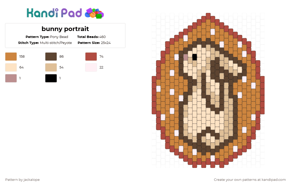 bunny portrait - Pony Bead Pattern by jackalope on Kandi Pad - orange,beige,nature,animal,portrait,bunny,rabbit,retro