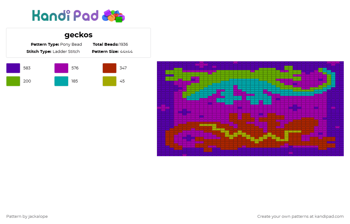 geckos - Pony Bead Pattern by jackalope on Kandi Pad - pink,purple,geckos,southwest,lizards,rainbow,animal,nature