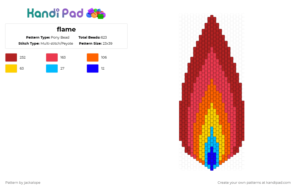 flame - Pony Bead Pattern by jackalope on Kandi Pad - red,match,flame,fire,nature,rainbow,hot
