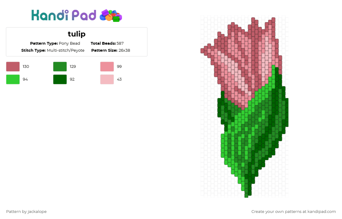 tulip - Pony Bead Pattern by jackalope on Kandi Pad - green,tulip,flower,nature,pink