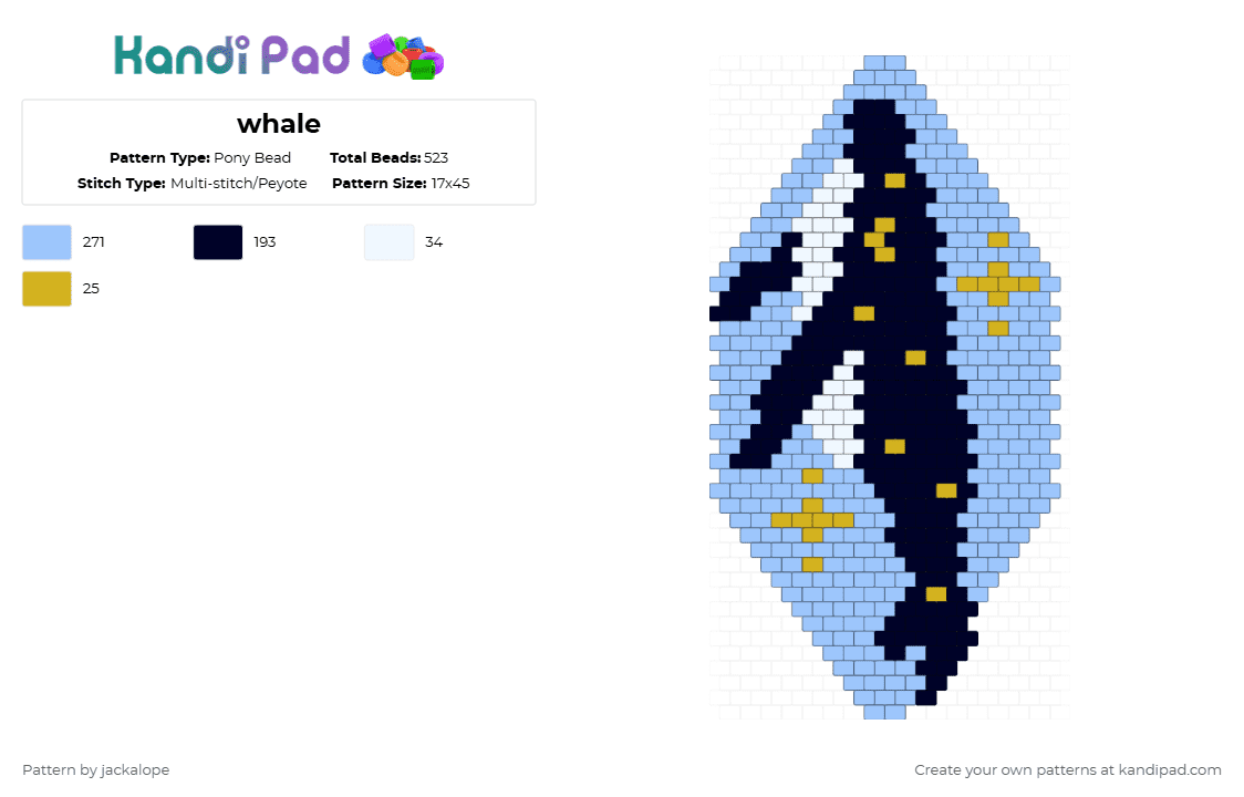 whale - Pony Bead Pattern by jackalope on Kandi Pad - light blue,whale,ocean,animal,water,nature,fish