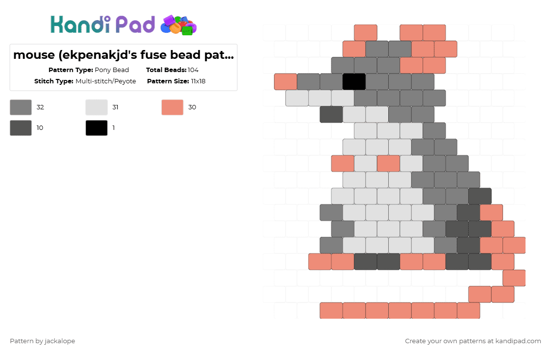 mouse (ekpenakjd\'s fuse bead pattern) - Pony Bead Pattern by jackalope on Kandi Pad - orange,gray,mouse,mice,rat,grey,animal,cute,nature