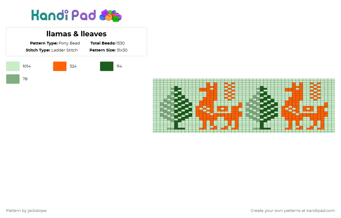 llamas & lleaves - Pony Bead Pattern by jackalope on Kandi Pad - teal,leaves,llamas,animals,plants,trees,swedish,nature